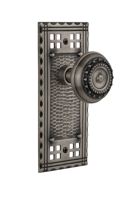 Nostalgic 715627: Craftsman Backplate w/Meadows Knob Privacy Door Set - Antique Pewter