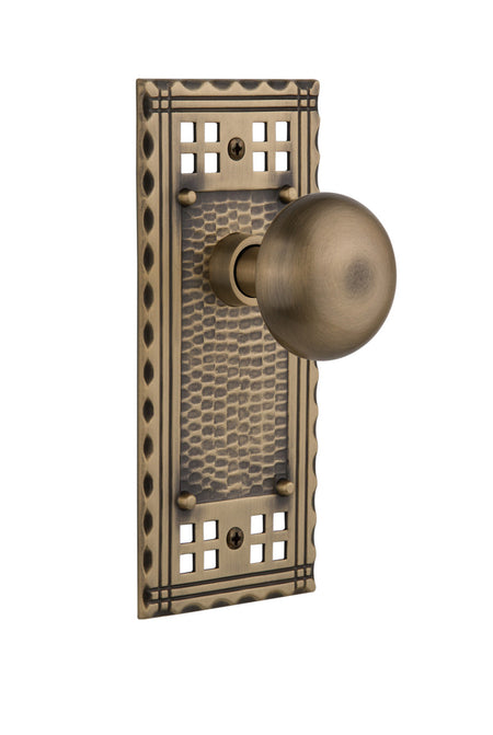 Nostalgic 715630: Craftsman Backplate w/New York Knob Privacy Door Set - Antique Brass