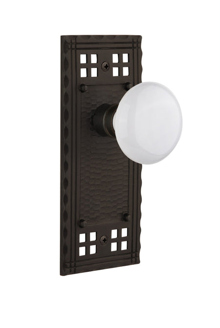 Nostalgic 715644: Craftsman Backplate w/White Porcelain Knob Privacy Door Set - Oil-Rubbed Bronze