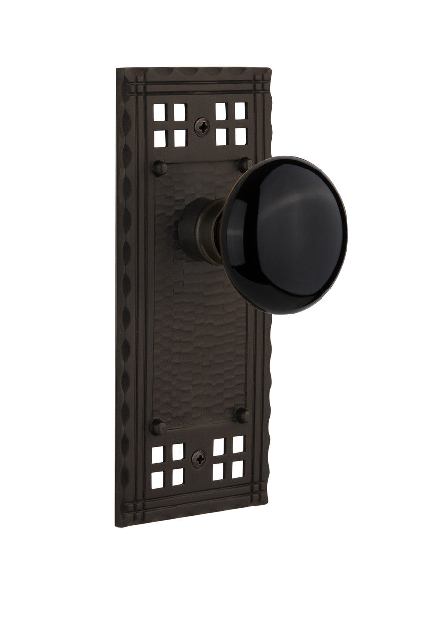 Nostalgic 715648: Craftsman Backplate w/Black Porcelain Knob Privacy Door Set - Oil-Rubbed Bronze