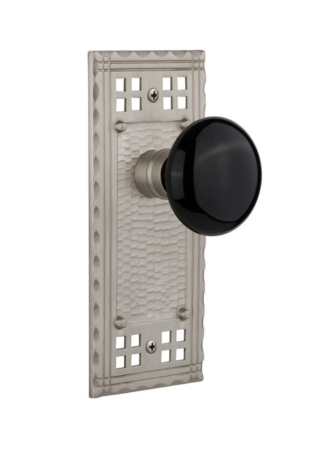 Nostalgic 715649: Craftsman Backplate w/Black Porcelain Knob Privacy Door Set - Satin Nickel