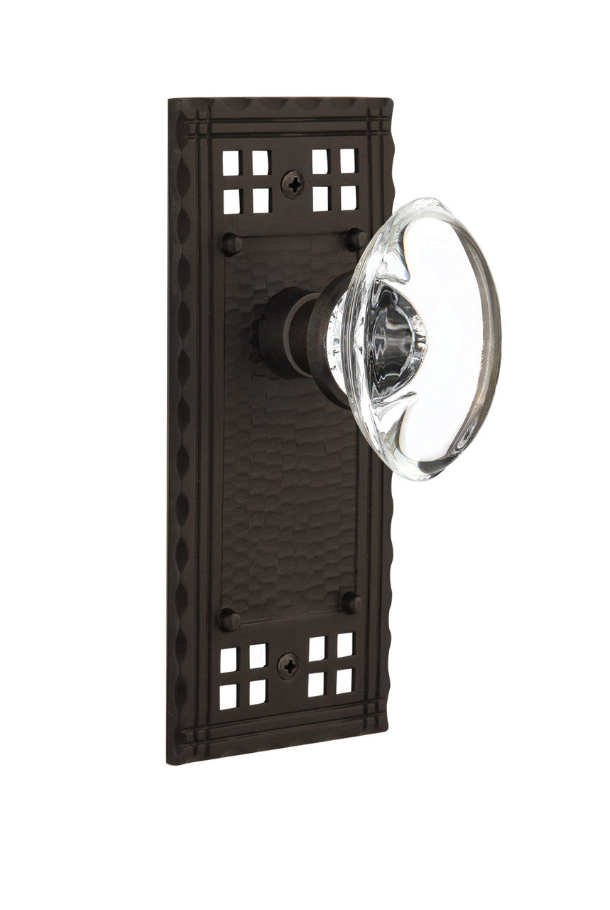 Nostalgic 715656: Craftsman Backplate w/Oval Clear Glass Crystal Knob Privacy Door Set - Oil-Rubbed Bronze