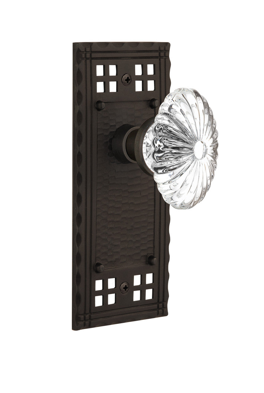 Nostalgic 715660: Craftsman Backplate w/Oval Fluted Clear Glass Crystal Knob Privacy Door Set - Oil-Rubbed Bronze