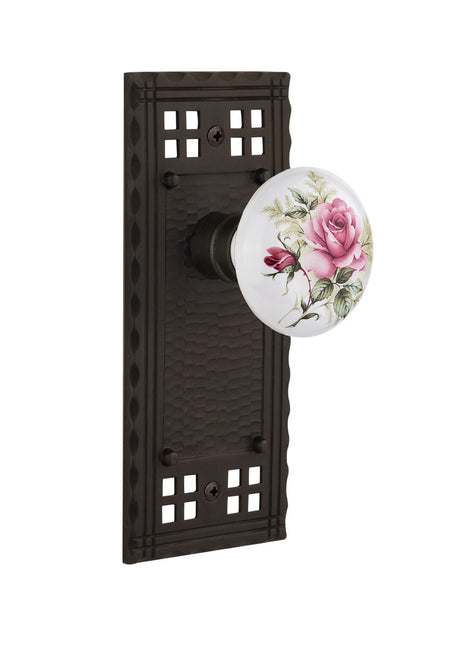 Nostalgic 715664: Craftsman Backplate w/White Rose Porcelain Knob Privacy Door Set - Oil-Rubbed Bronze