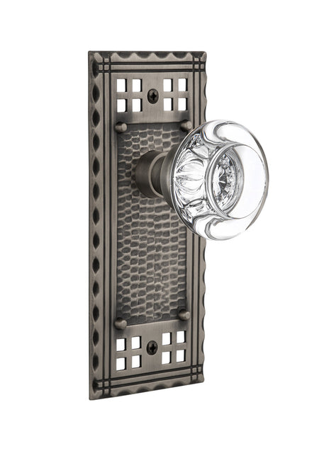 Nostalgic 715667: Craftsman Backplate w/Round Clear Glass Crystal Knob Privacy Door Set - Antique Pewter