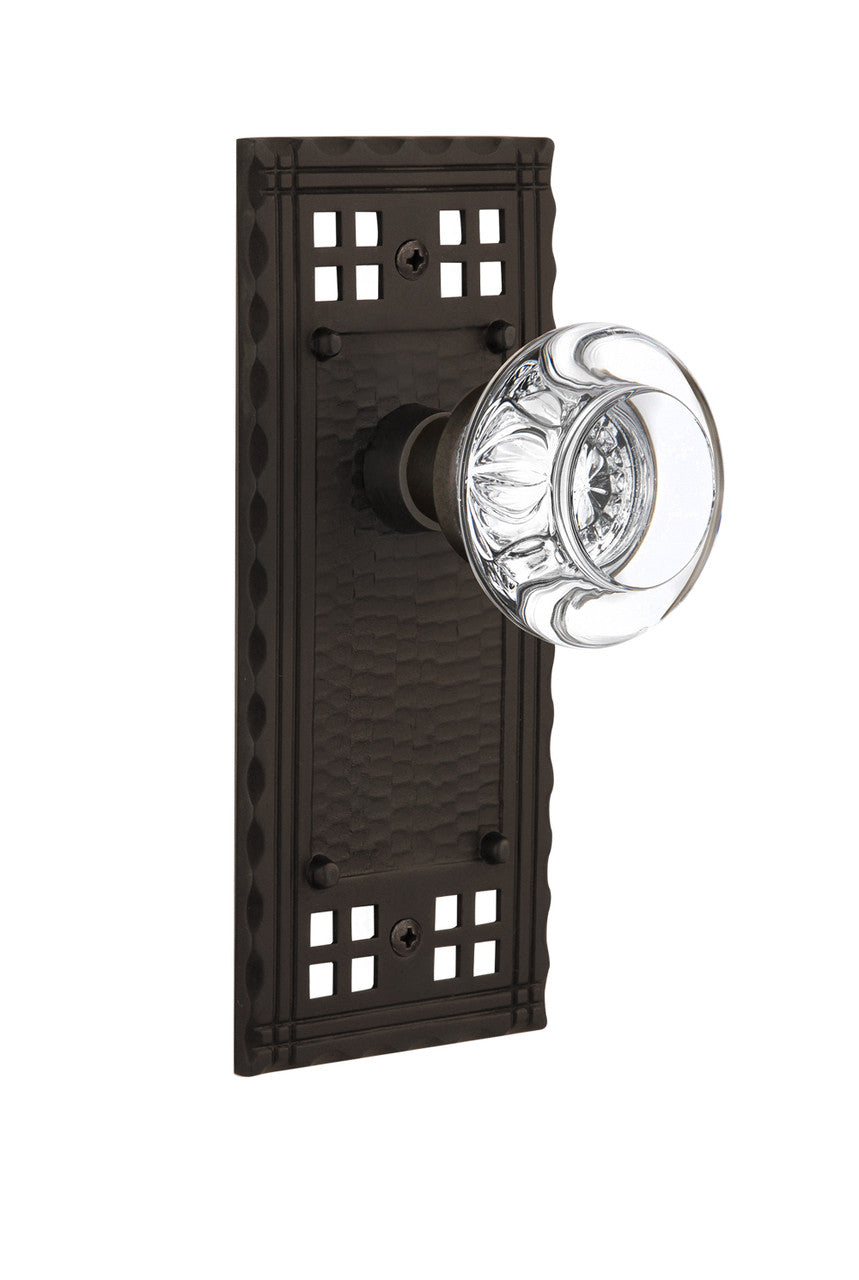 Nostalgic 715668: Craftsman Backplate w/Round Clear Glass Crystal Knob Privacy Door Set - Oil-Rubbed Bronze