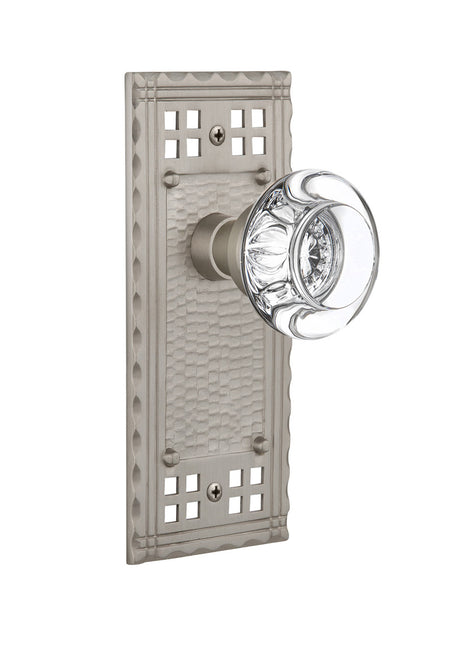 Nostalgic 715669: Craftsman Backplate w/Round Clear Glass Crystal Knob Privacy Door Set - Satin Nickel
