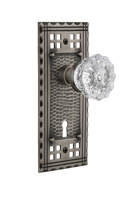 Nostalgic 715679: Craftsman Backplate w/Clear Crystal Glass Knob Privacy Door Set - Antique Pewter