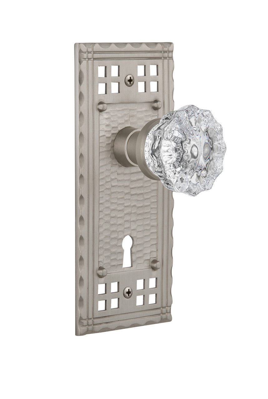 Nostalgic 715681: Craftsman Backplate w/Clear Crystal Glass Knob Privacy Door Set - Satin Nickel