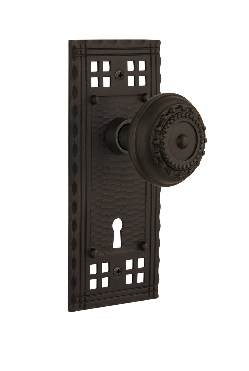 Nostalgic 715692: Craftsman Backplate w/Meadows Knob Privacy Door Set - Oil-Rubbed Bronze
