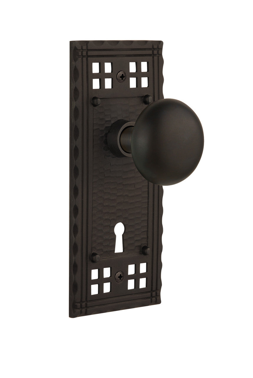 Nostalgic 715696: Craftsman Backplate w/New York Knob Privacy Door Set - Oil-Rubbed Bronze