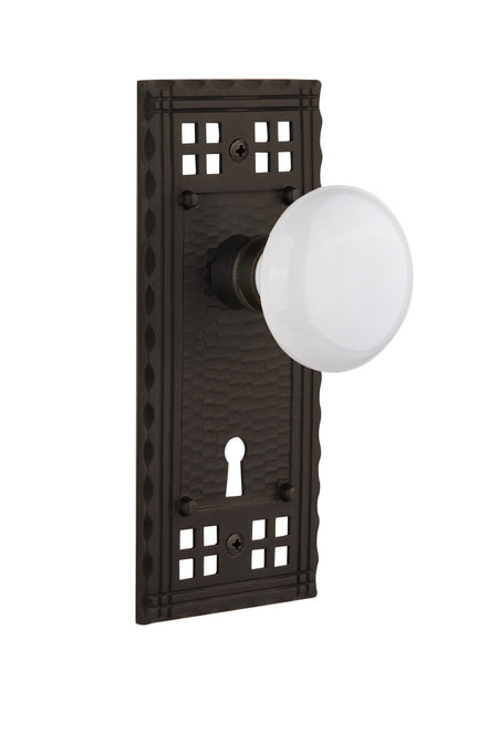 Nostalgic 715708: Craftsman Backplate w/White Porcelain Knob Privacy Door Set - Oil-Rubbed Bronze