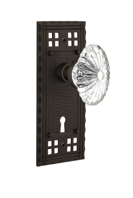 Nostalgic 715724: Craftsman Backplate w/Oval Fluted Clear Glass Crystal Knob Privacy Door Set - Oil-Rubbed Bronze