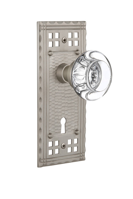 Nostalgic 715733: Craftsman Backplate w/Round Clear Glass Crystal Knob Privacy Door Set - Satin Nickel