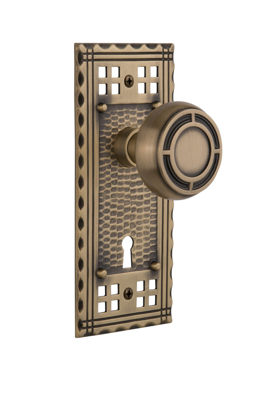 Nostalgic 715738: Craftsman Backplate w/Mission Knob Privacy Door Set - Antique Brass