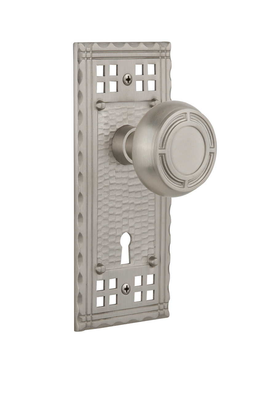 Nostalgic 715741: Craftsman Backplate w/Mission Knob Privacy Door Set - Satin Nickel