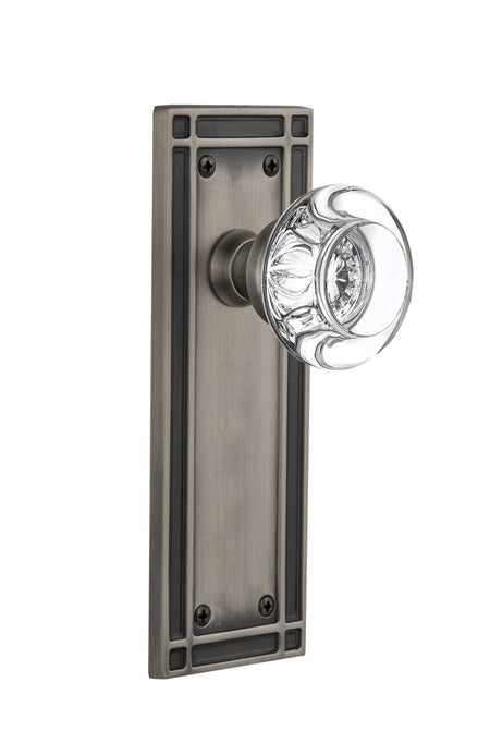 Nostalgic 715859: Mission Backplate w/Round Clear Glass Crystal Knob Passage Door Set - Antique Pewter