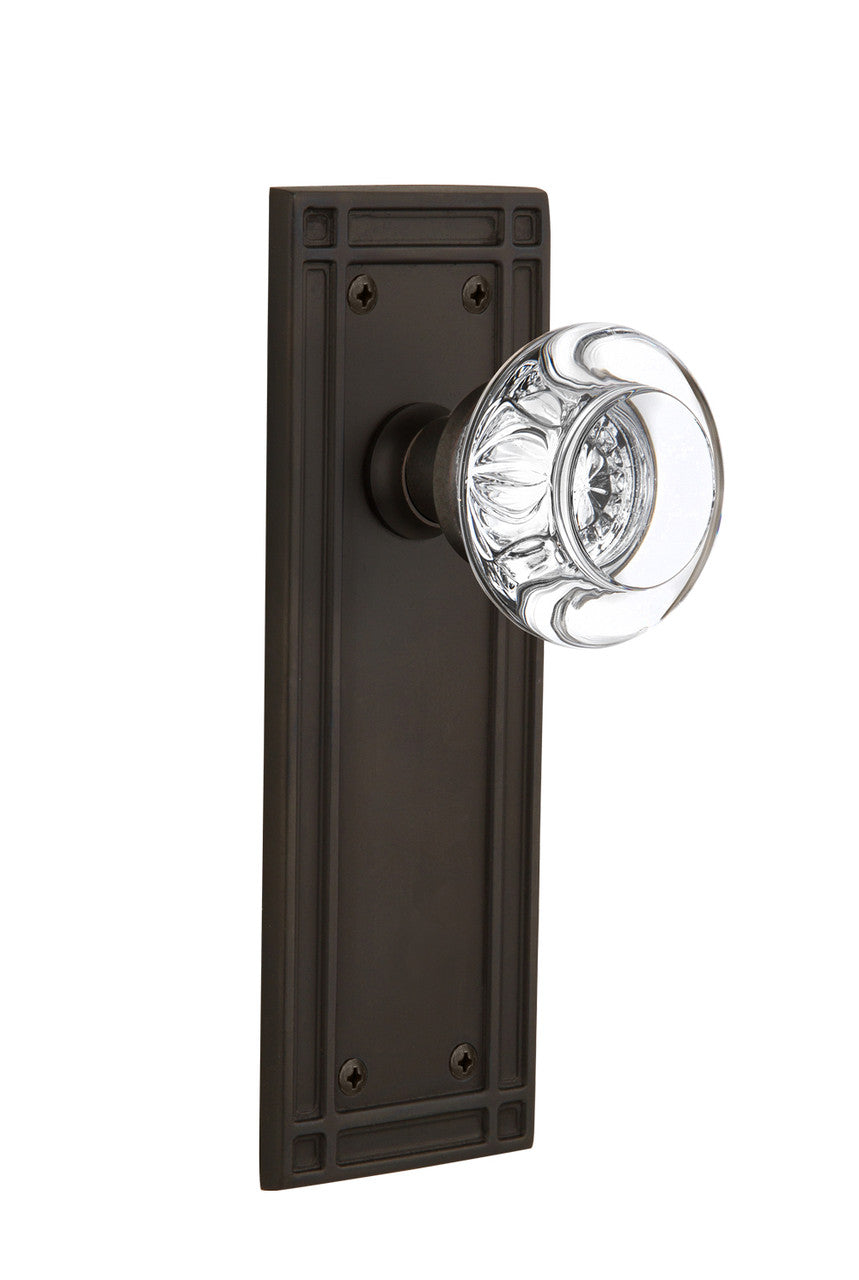 Nostalgic 715860: Mission Backplate w/Round Clear Glass Crystal Knob Passage Door Set - Oil-Rubbed Bronze