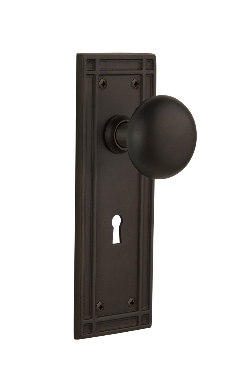Nostalgic 715888: Mission Backplate w/New York Knob Passage Door Set - Oil-Rubbed Bronze