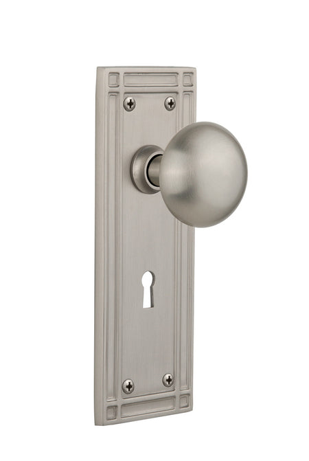 Nostalgic 715889: Mission Backplate w/New York Knob Passage Door Set - Satin Nickel