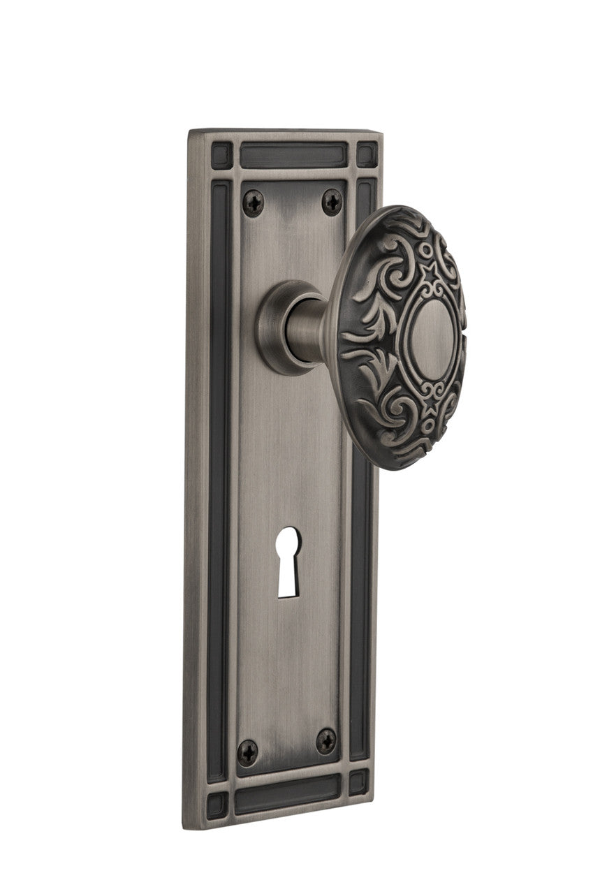 Nostalgic 715891: Mission Backplate w/Victorian Knob Passage Door Set - Antique Pewter