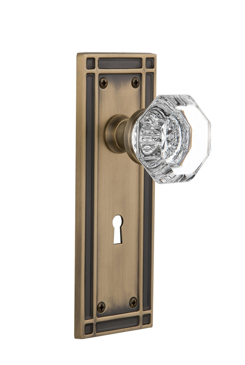 Nostalgic 715894: Mission Backplate w/Waldorf Knob Passage Door Set - Antique Brass