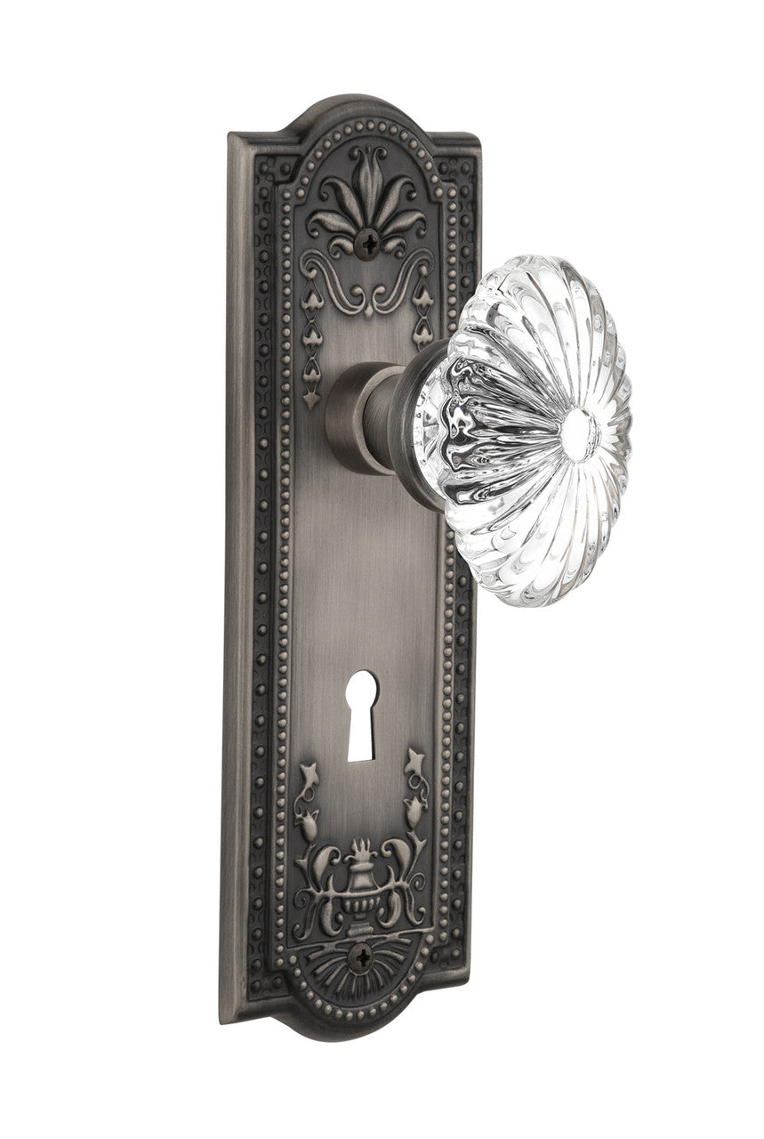 Nostalgic 715915: Mission Backplate w/Oval Fluted Clear Glass Crystal Knob Passage Door Set - Antique Pewter