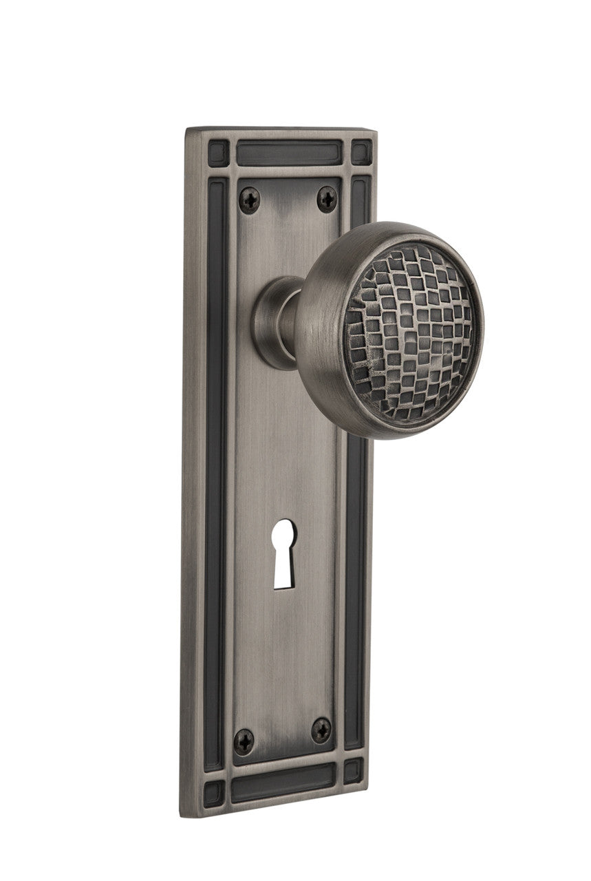 Nostalgic 715927: Mission Backplate w/Craftsman Knob Passage Door Set - Antique Pewter