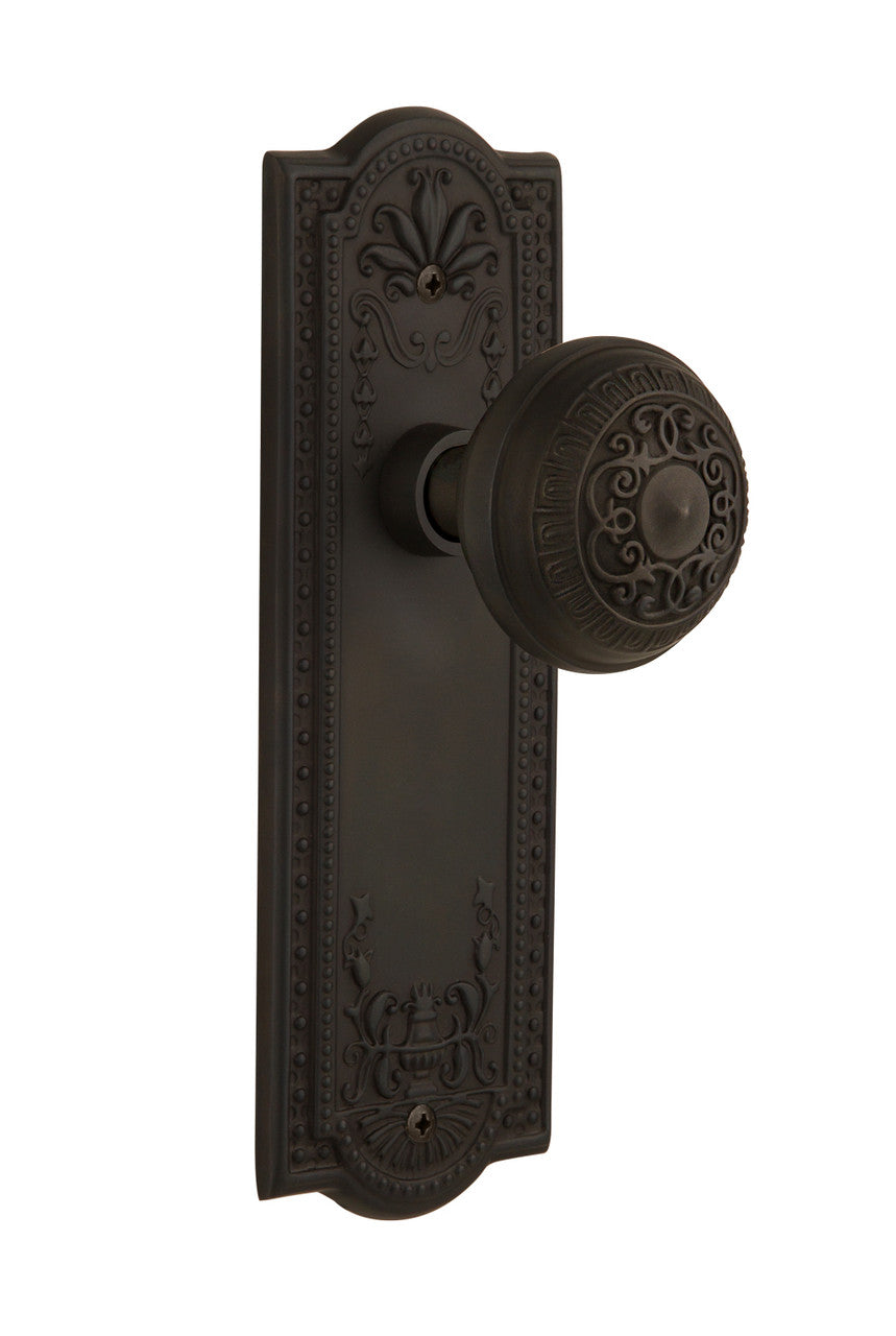 Nostalgic 715940: Mission Backplate w/Egg & Dart Knob Single Dummy Door Set - Oil-Rubbed Bronze