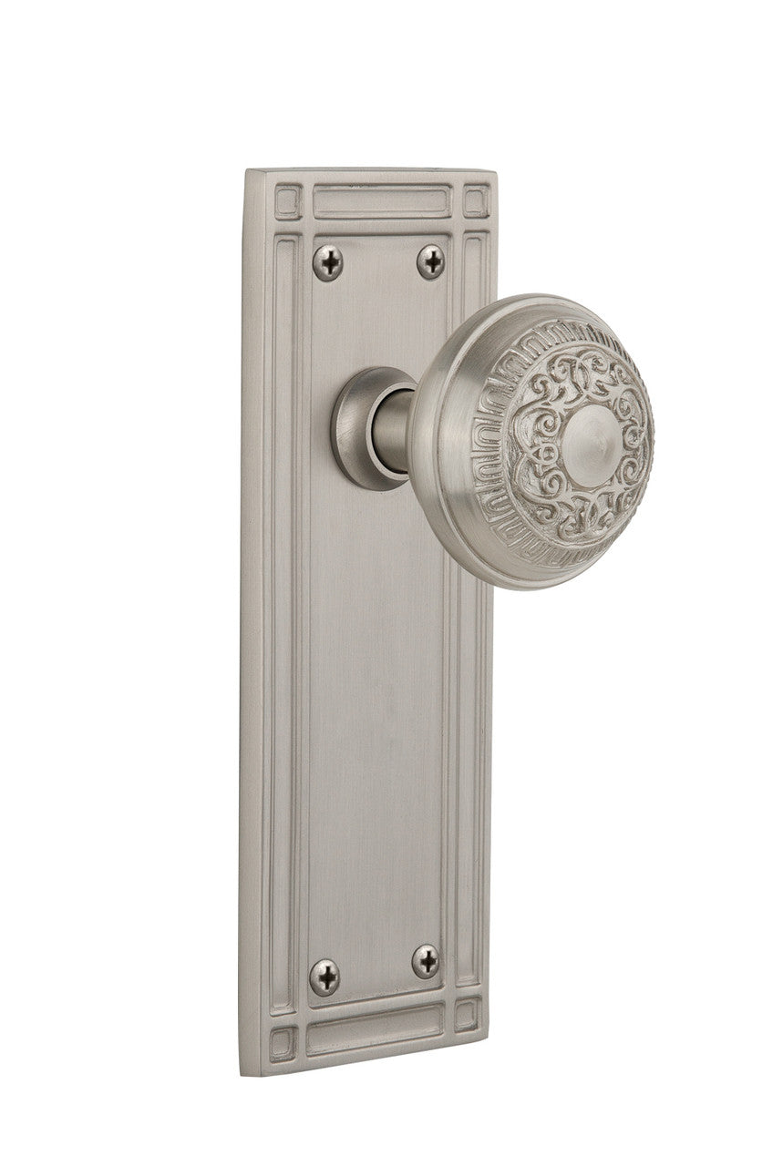 Nostalgic 715941: Mission Backplate w/Egg & Dart Knob Single Dummy Door Set - Satin Nickel
