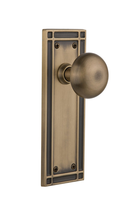 Nostalgic 715950: Mission Backplate w/New York Knob Single Dummy Door Set - Antique Brass