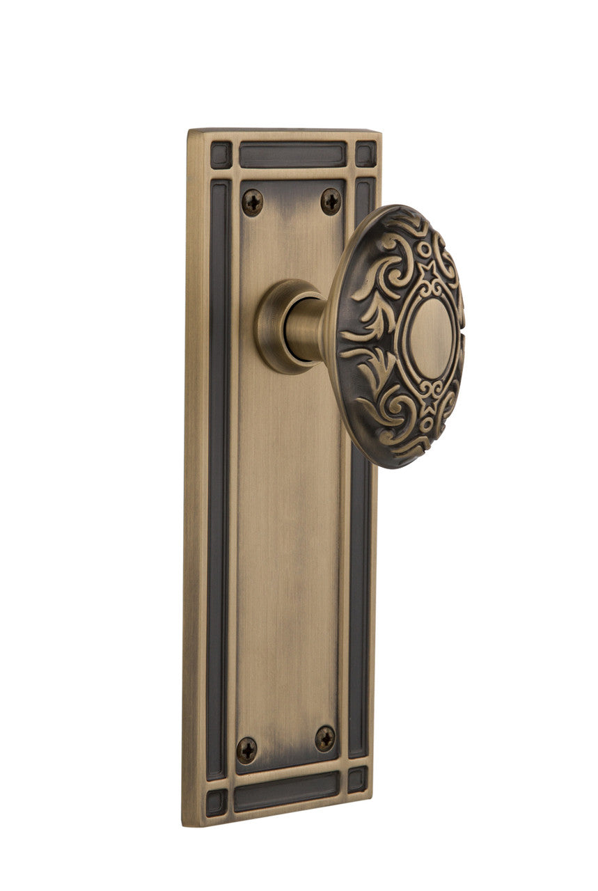 Nostalgic 715954: Mission Backplate w/Victorian Knob Single Dummy Door Set - Antique Brass