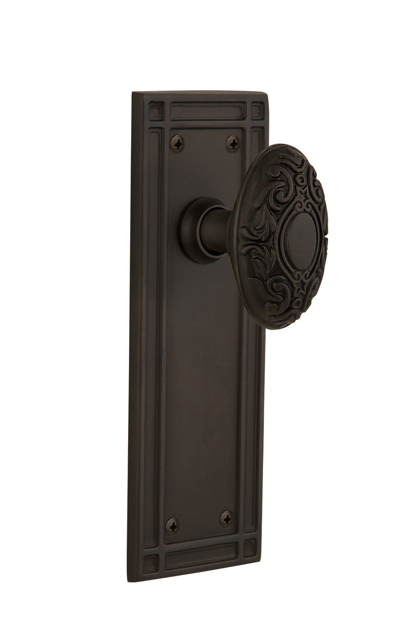 Nostalgic 715956: Mission Backplate w/Victorian Knob Single Dummy Door Set - Oil-Rubbed Bronze