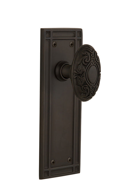 Nostalgic 715956: Mission Backplate w/Victorian Knob Single Dummy Door Set - Oil-Rubbed Bronze