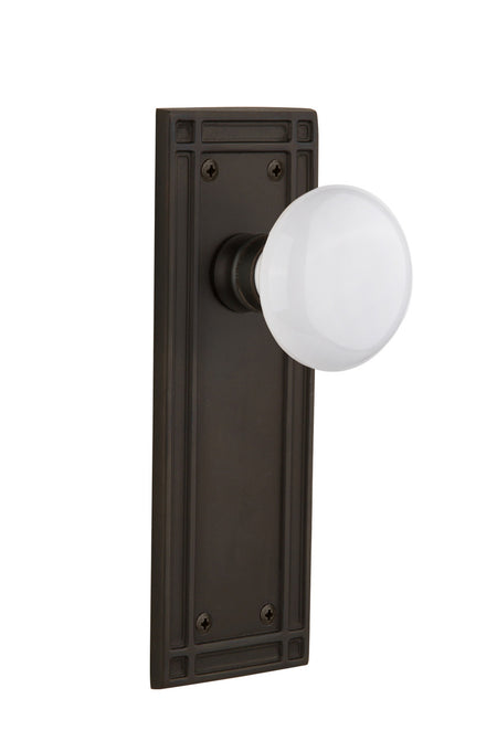 Nostalgic 715964: Mission Backplate w/White Porcelain Knob Single Dummy Door Set - Oil-Rubbed Bronze