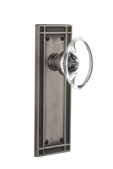 Nostalgic 715975: Mission Backplate w/Oval Clear Glass Crystal Knob Single Dummy Door Set - Antique Pewter