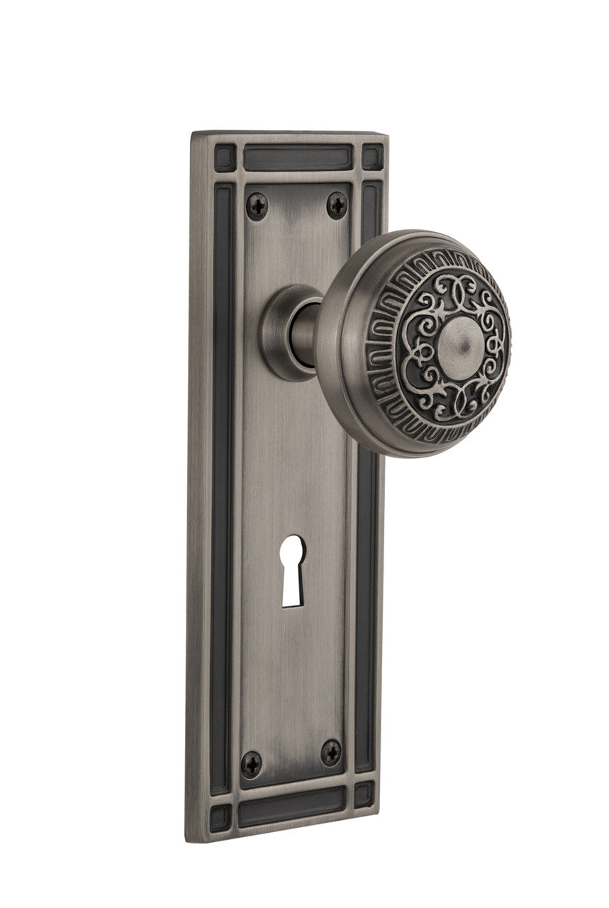 Nostalgic 716003: Mission Backplate w/Egg & Dart Knob Single Dummy Door Set - Antique Pewter