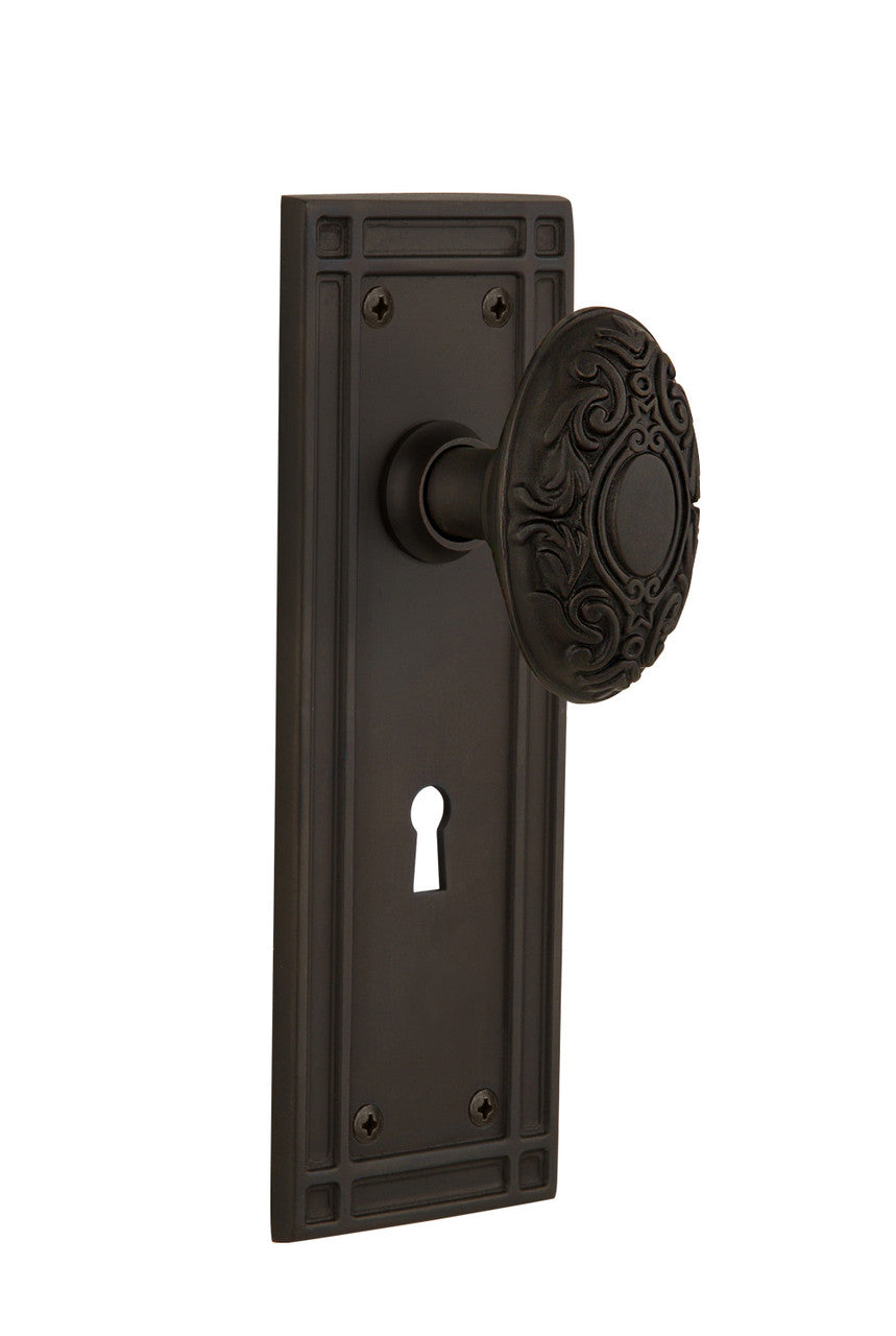 Nostalgic 716020: Mission Backplate w/Victorian Knob Single Dummy Door Set - Oil-Rubbed Bronze