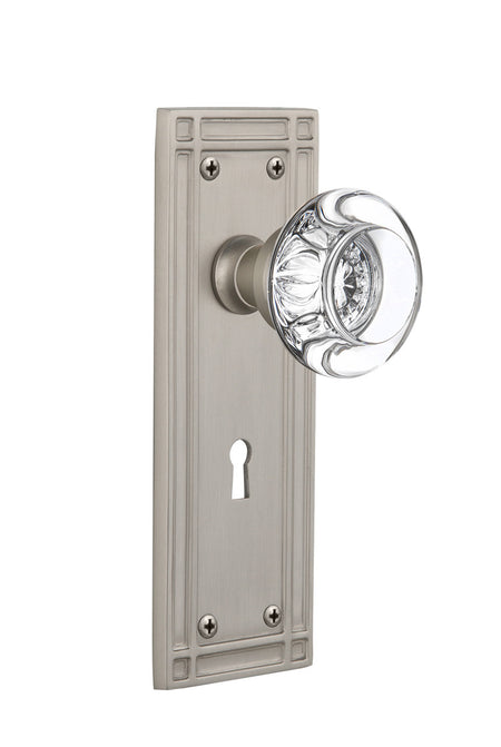 Nostalgic 716053: Mission Backplate w/Round Clear Glass Crystal Knob Single Dummy Door Set - Satin Nickel