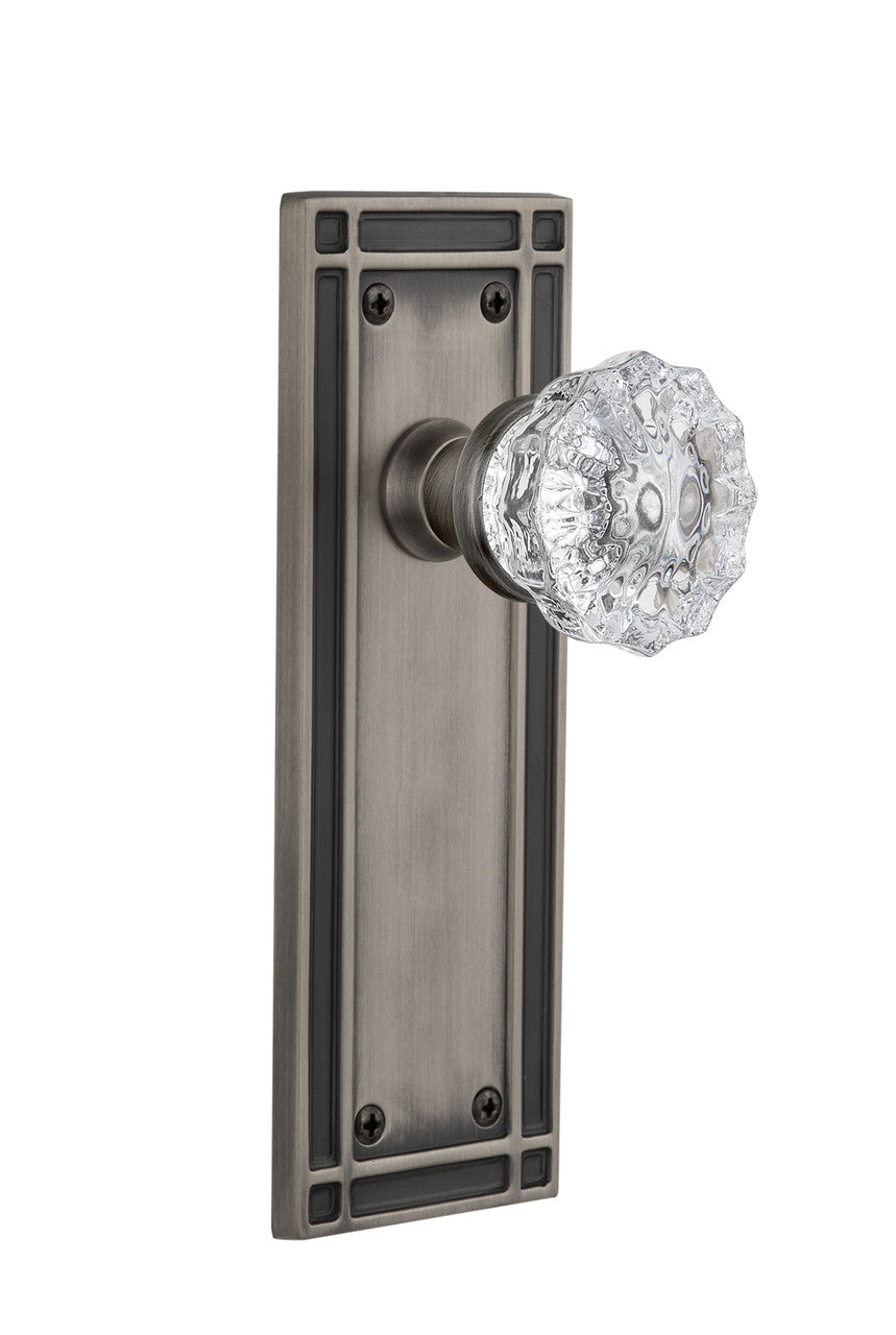 Nostalgic 716191: Mission Backplate w/Clear Crystal Glass Knob Privacy Door Set - Antique Pewter