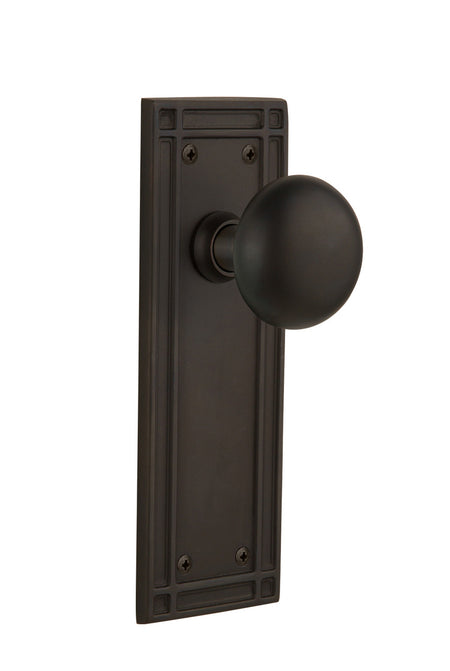 Nostalgic 716208: Mission Backplate w/New York Knob Privacy Door Set - Oil-Rubbed Bronze