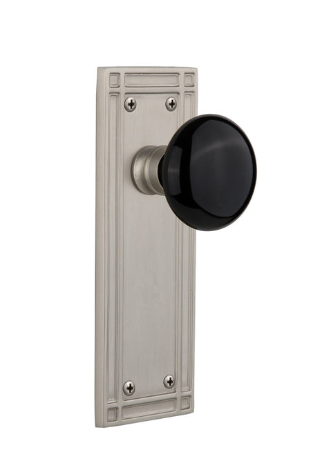 Nostalgic 716225: Mission Backplate w/Black Porcelain Knob Privacy Door Set - Satin Nickel