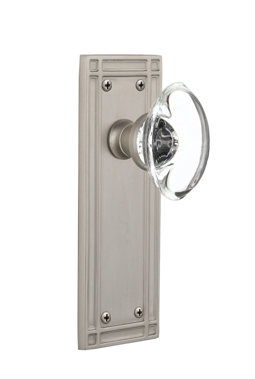 Nostalgic 716233: Mission Backplate w/Oval Clear Glass Crystal Knob Privacy Door Set - Satin Nickel