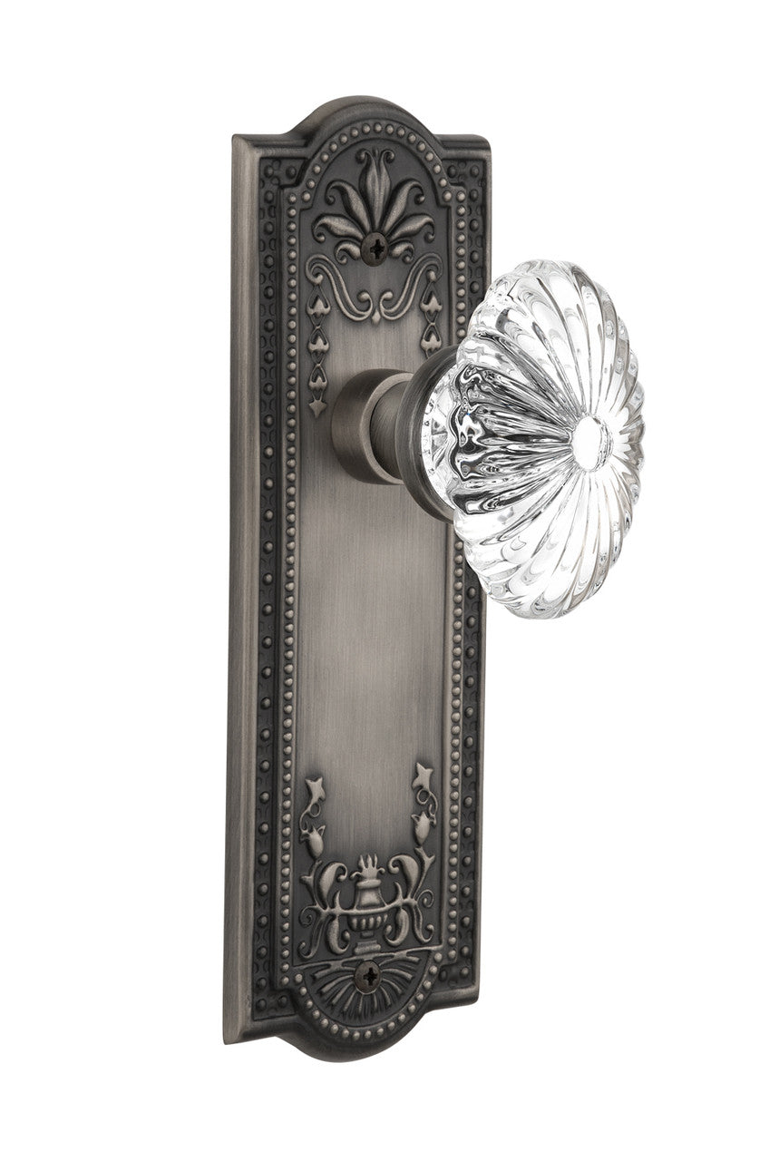 Nostalgic 716235: Mission Backplate w/Oval Fluted Clear Glass Crystal Knob Privacy Door Set - Antique Pewter