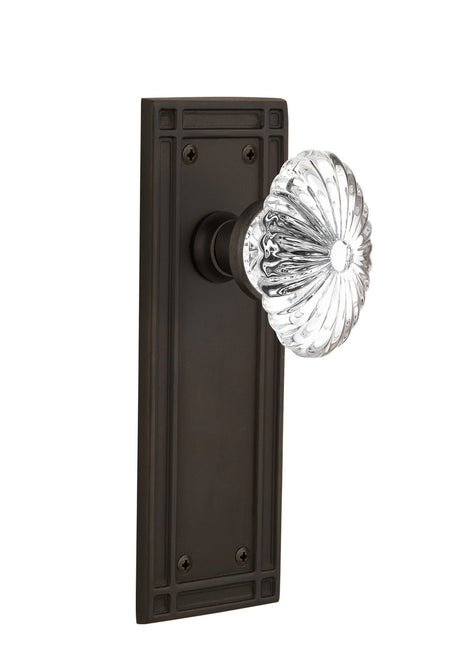Nostalgic 716236: Mission Backplate w/Oval Fluted Clear Glass Crystal Knob Privacy Door Set - Oil-Rubbed Bronze