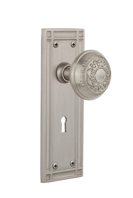 Nostalgic 716261: Mission Backplate w/Egg & Dart Knob Privacy Door Set - Satin Nickel