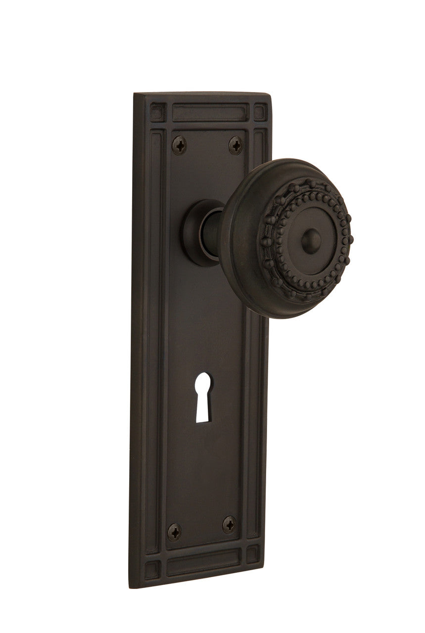 Nostalgic 716268: Mission Backplate w/Meadows Knob Privacy Door Set - Oil-Rubbed Bronze