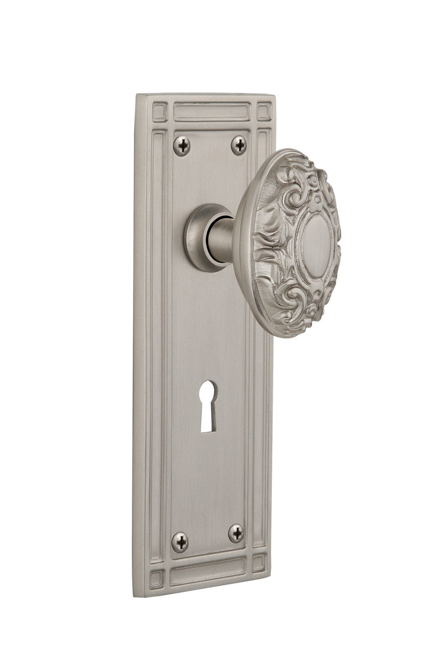 Nostalgic 716277: Mission Backplate w/Victorian Knob Privacy Door Set - Satin Nickel