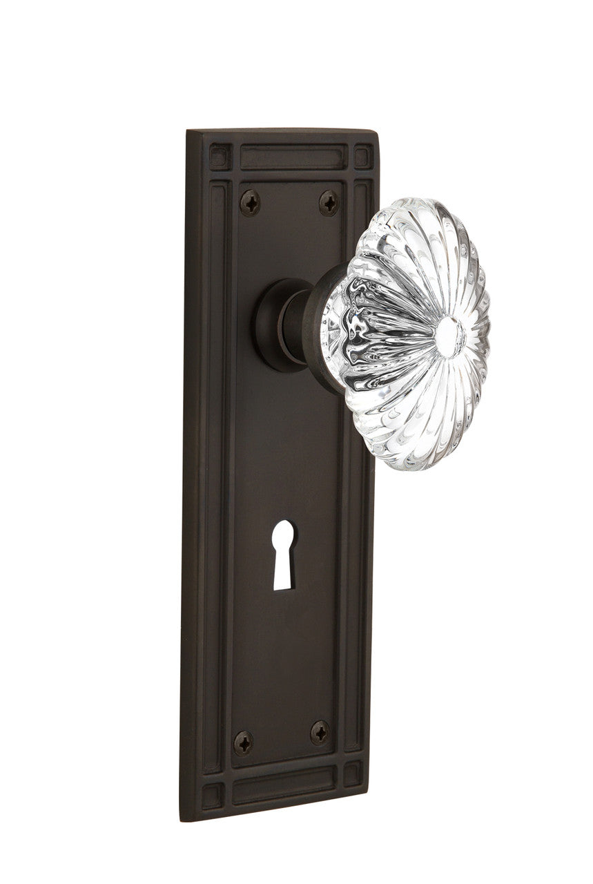 Nostalgic 716300: Mission Backplate w/Oval Fluted Clear Glass Crystal Knob Privacy Door Set - Oil-Rubbed Bronze