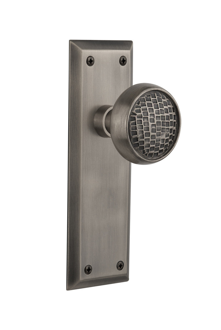 Nostalgic 716395: New York Backplate w/Craftsman Knob Passage Door Set - Antique Pewter